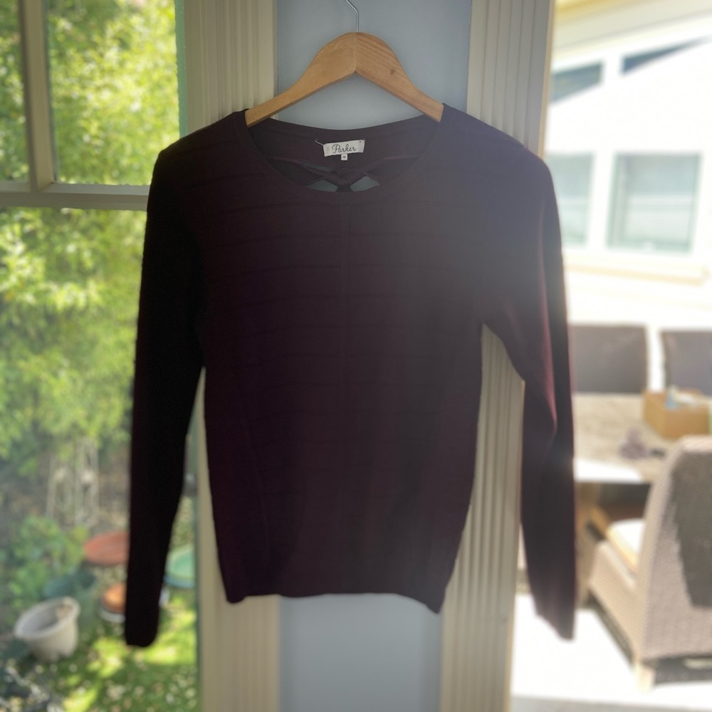 Parker Brand Braided Back Sweater Maroon Crew Neck Long Sleeve, Size Medium